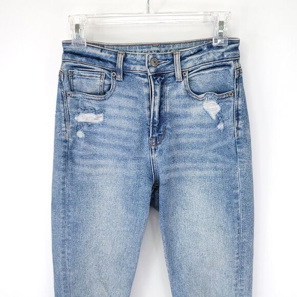 American Eagle Jeans Womens 00 Mom Stretch Distressed Light Mid Skinny Denim - Picture 6 of 9